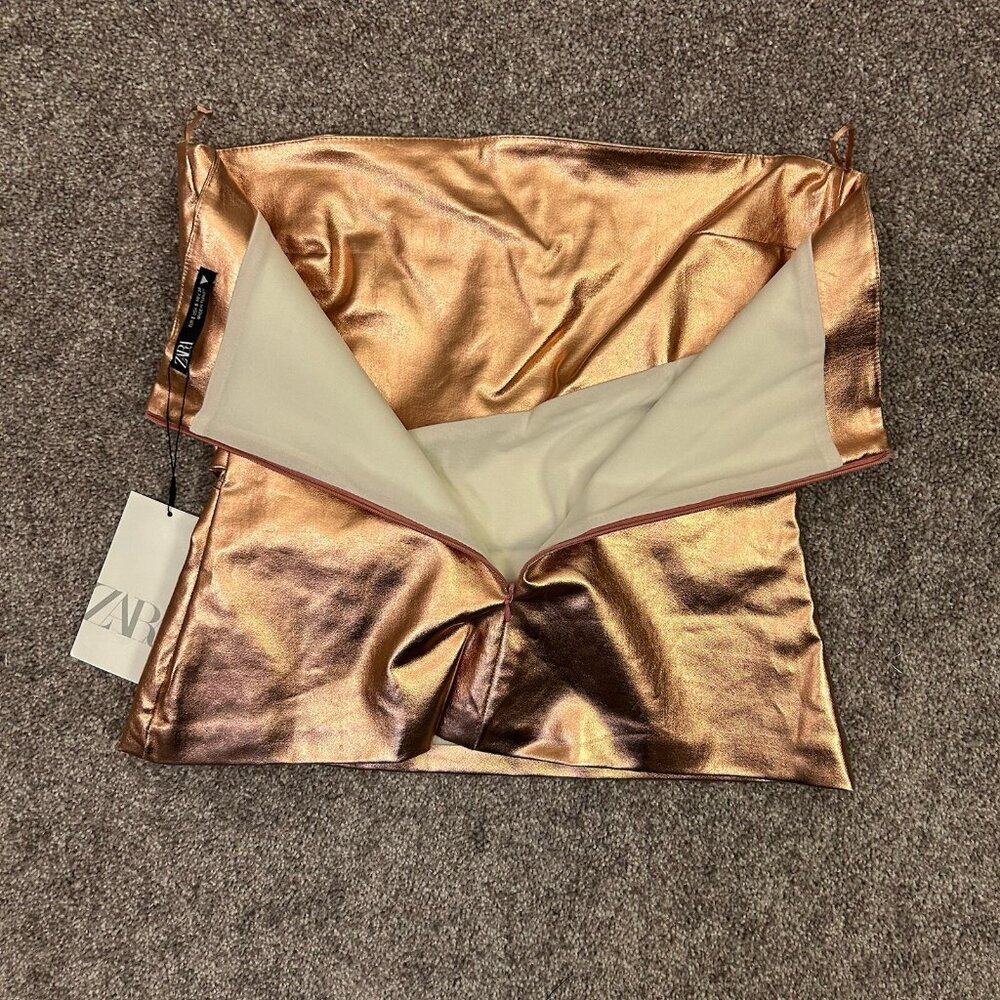 Zara Women's Bronze Metallic Off-Shoulder Strapless Top Size S - Small - NWT - Picture 7 of 16